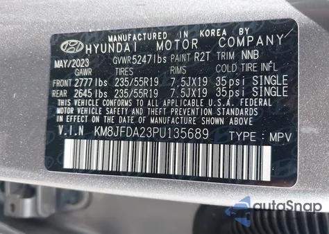 2023 Hyundai Tucson Plug-In Hybrid Limited из США, поврежденный, VIN KM8JFDA23PU135689